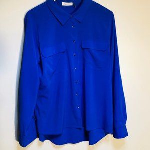 💍 Calvin Klein Cobalt Blue Button Down Blouse XL